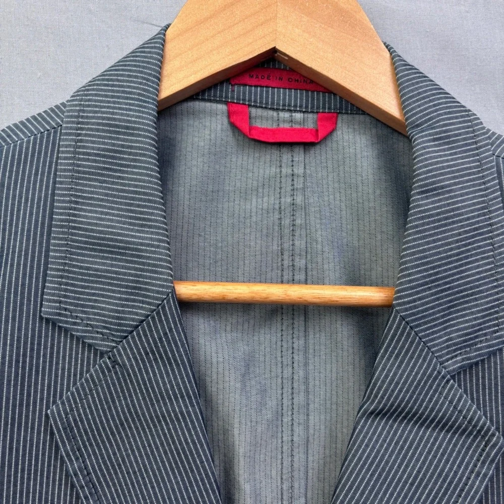 Alfani Mens XL Blue Pinstripe Two Button Blazer Cotton Blend Stretch Jacket